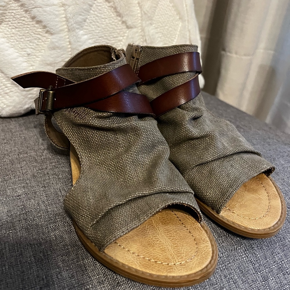 Blowfish gladiator style sandal in muted green with brown leather detail